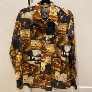 Kennington Vintage disney Button-Up Shirt in Brown, Gold & Black 70’s